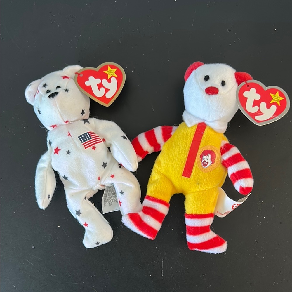 Vintage - Ty Teenie Beanie Babies - Glory the Bear & Ronald McDonald the Bear